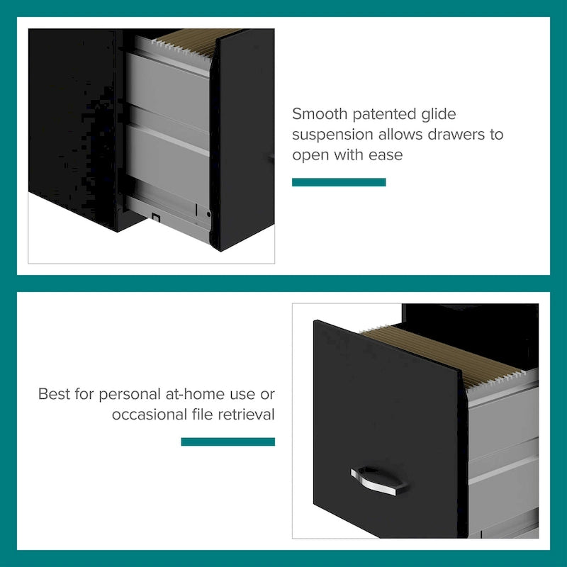 Black 18-Inch-Deep Metal File Cabinet with 3 Drawers