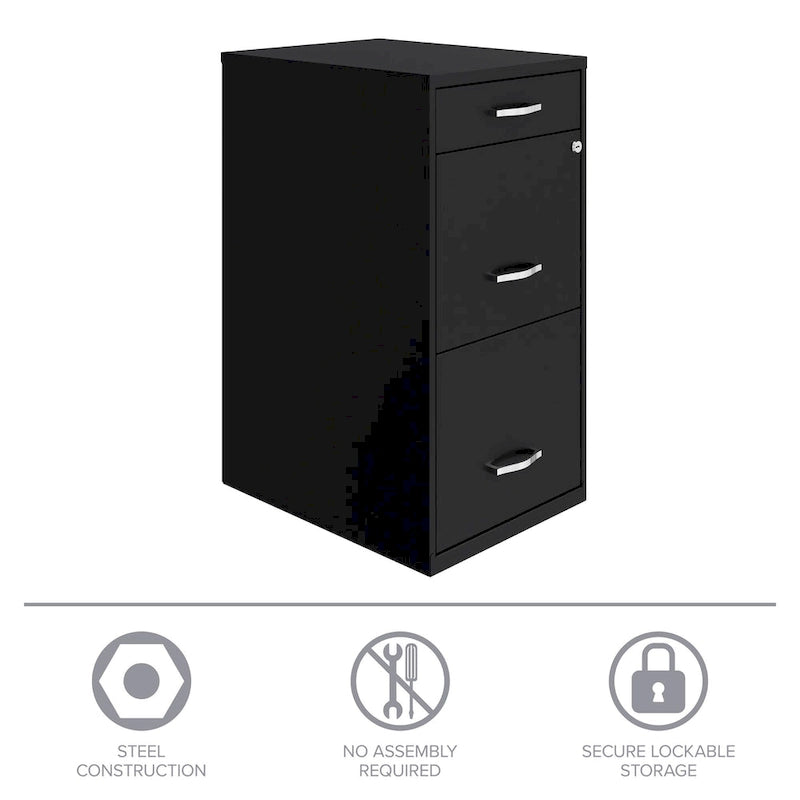 Black 18-Inch-Deep Metal File Cabinet with 3 Drawers