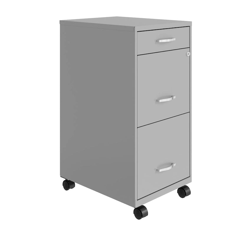 Space Solutions 18 Deep 3 Drawer Metal File Cabinet, Arctic Silver