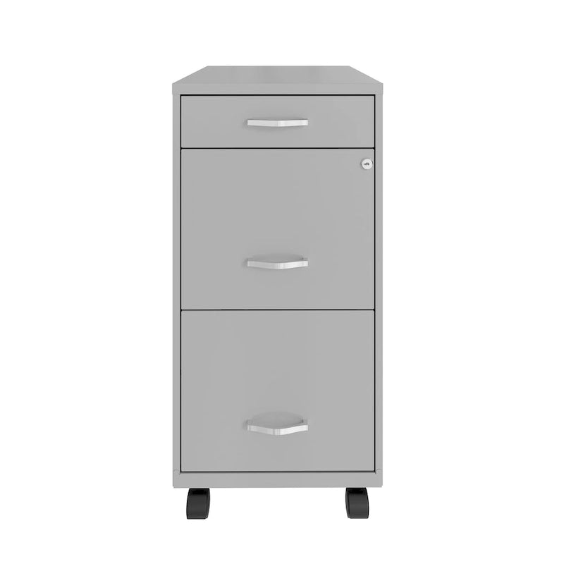 Arctic Silver 18-Inch-Deep Rolling Metal File Cabinet with 3 Drawers