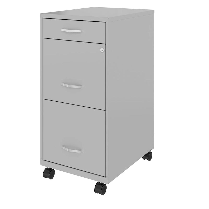 Arctic Silver 18-Inch-Deep Rolling Metal File Cabinet with 3 Drawers