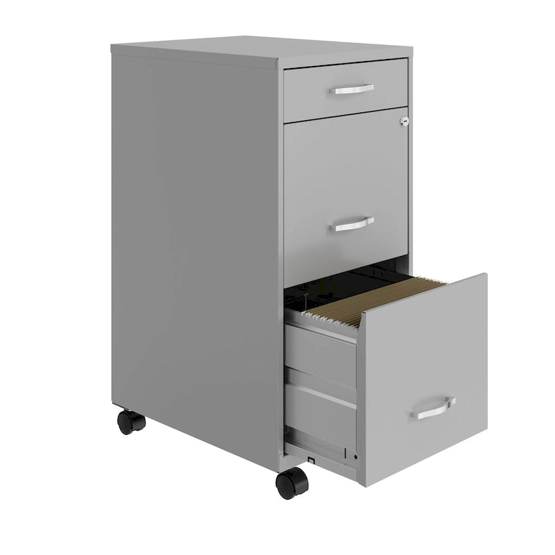 Arctic Silver 18-Inch-Deep Rolling Metal File Cabinet with 3 Drawers