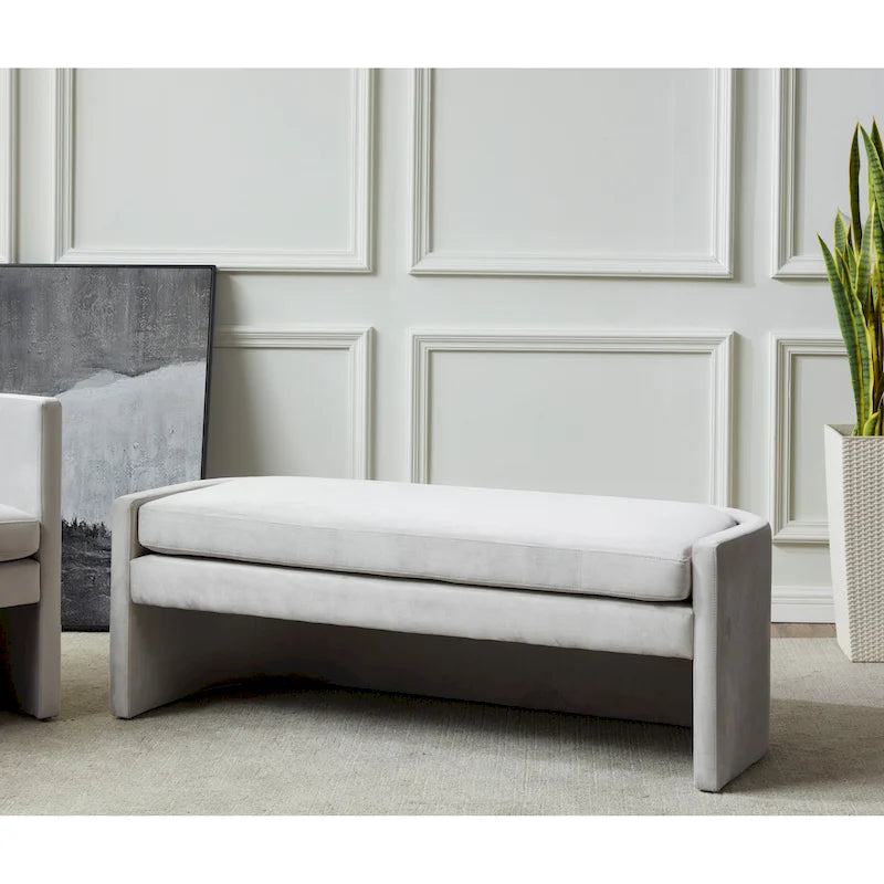 Curved Velvet Upholstered Bench with Wraparound Silhouette
