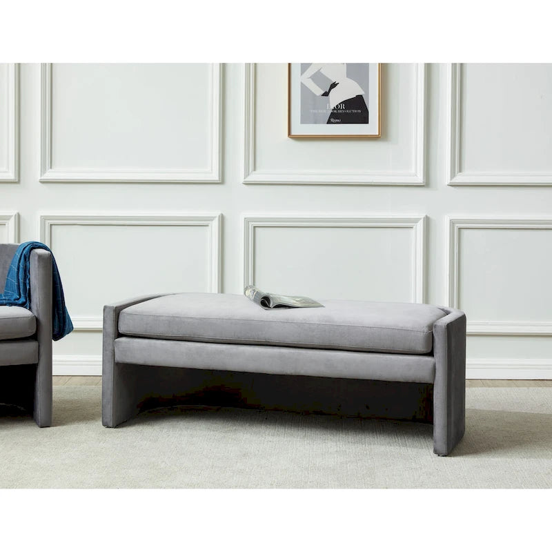 Curved Velvet Upholstered Bench with Wraparound Silhouette