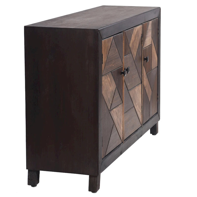 Displaced Chevron Patterned Espresso 3-Door Credenza