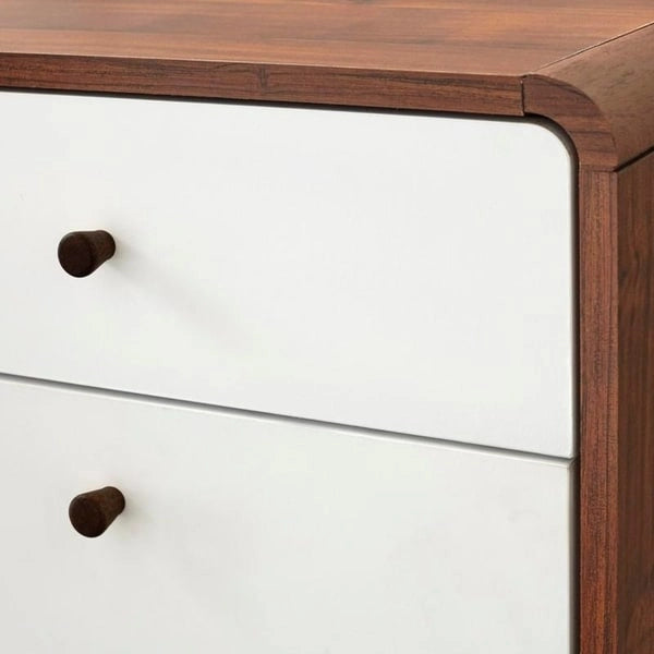 White and Walnut 2-Drawer File Cabinet with Solid Wood Legs