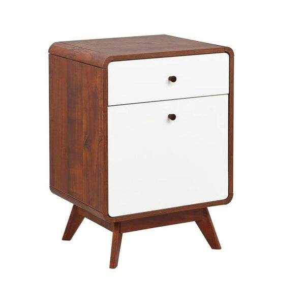 White and Walnut 2-Drawer File Cabinet with Solid Wood Legs