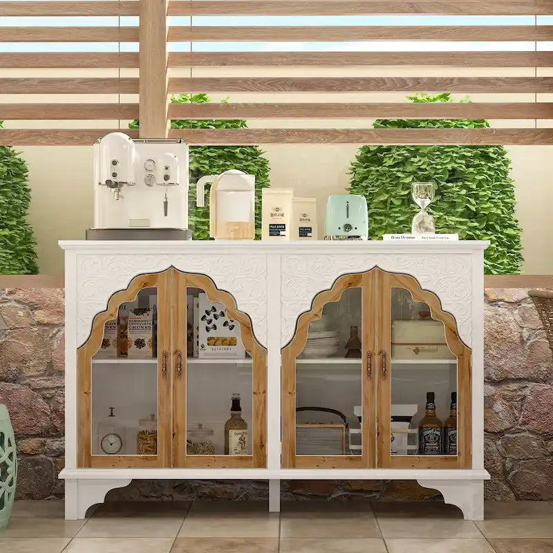 Wooden Carved Bathroom Cabinet Accent Cabinet Sideboard Acrylic Glass