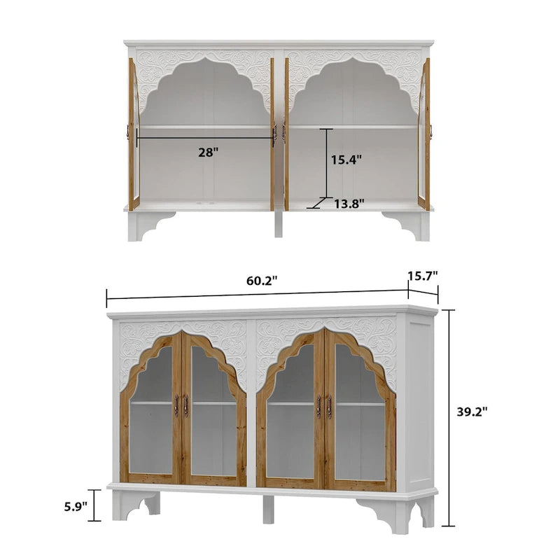 Wooden Carved Bathroom Cabinet Accent Cabinet Sideboard Acrylic Glass