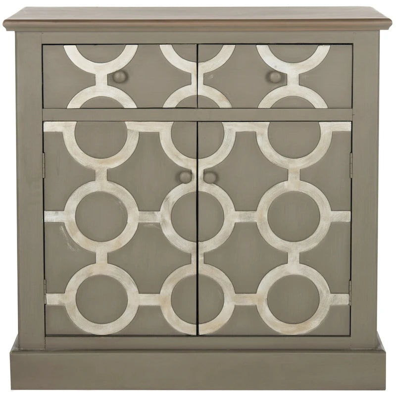 Grey Wooden Storage Chest with 2 Drawers and Lower Cabinet