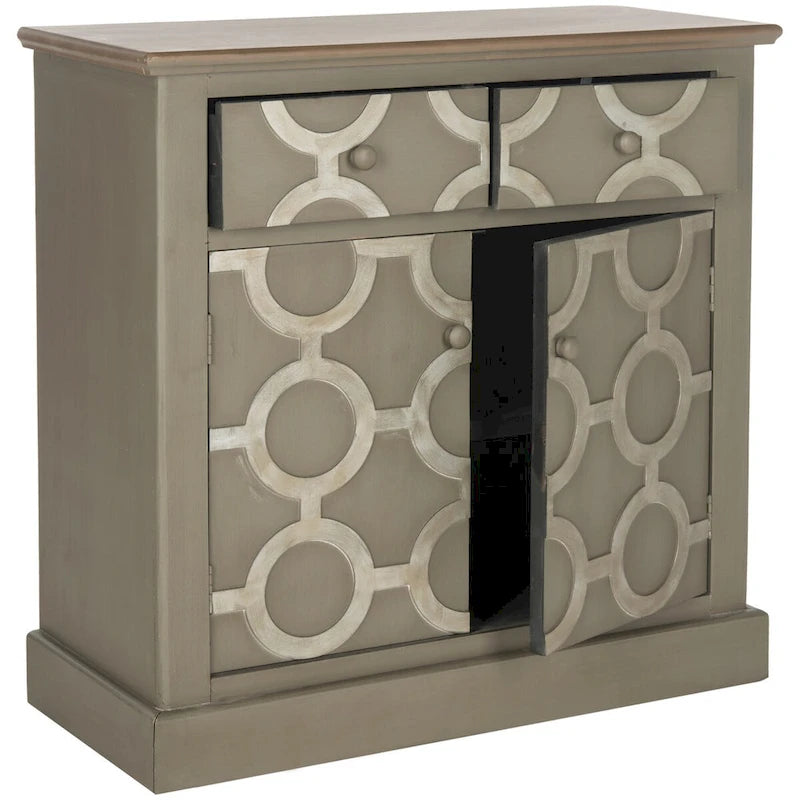 Grey Wooden Storage Chest with 2 Drawers and Lower Cabinet