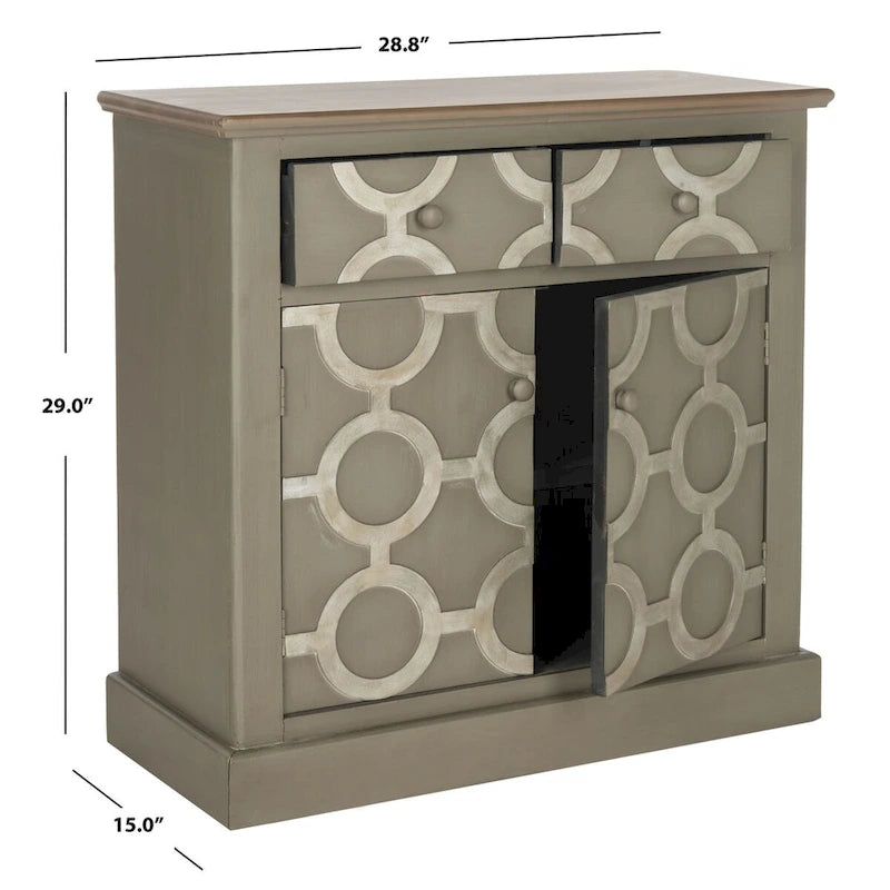 Grey Wooden Storage Chest with 2 Drawers and Lower Cabinet