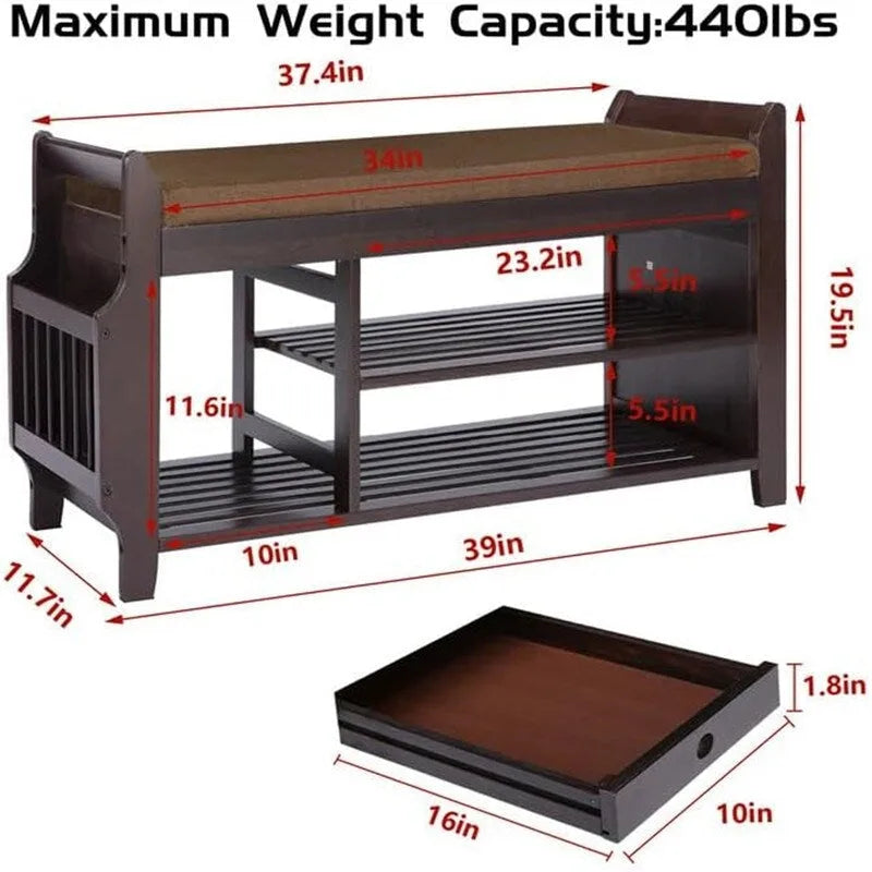 Shoe Rack Bench 2-Tier - 11.7D x 39W x 19.5H