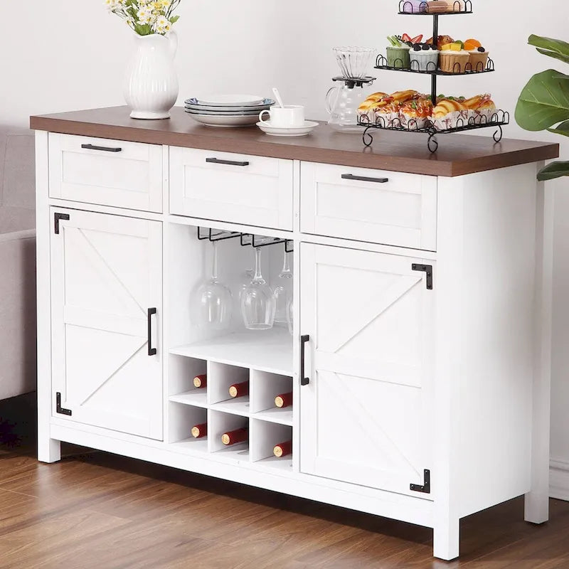Wine Bar Cabinet, Sideboard with 3 Drawers, Cup Rack - N/A
