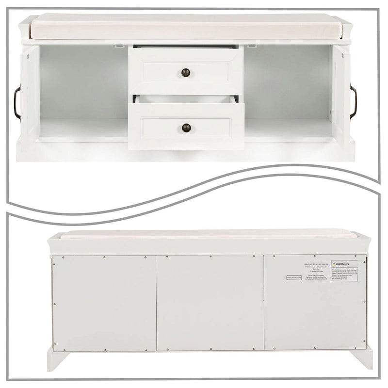 Vintage Chic Wooden Storage Bench with Removable Foam-Filled Velvet Seat Cushion