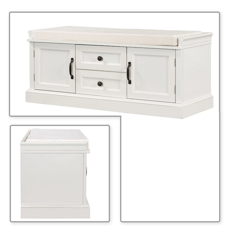 Vintage Chic Wooden Storage Bench with Removable Foam-Filled Velvet Seat Cushion
