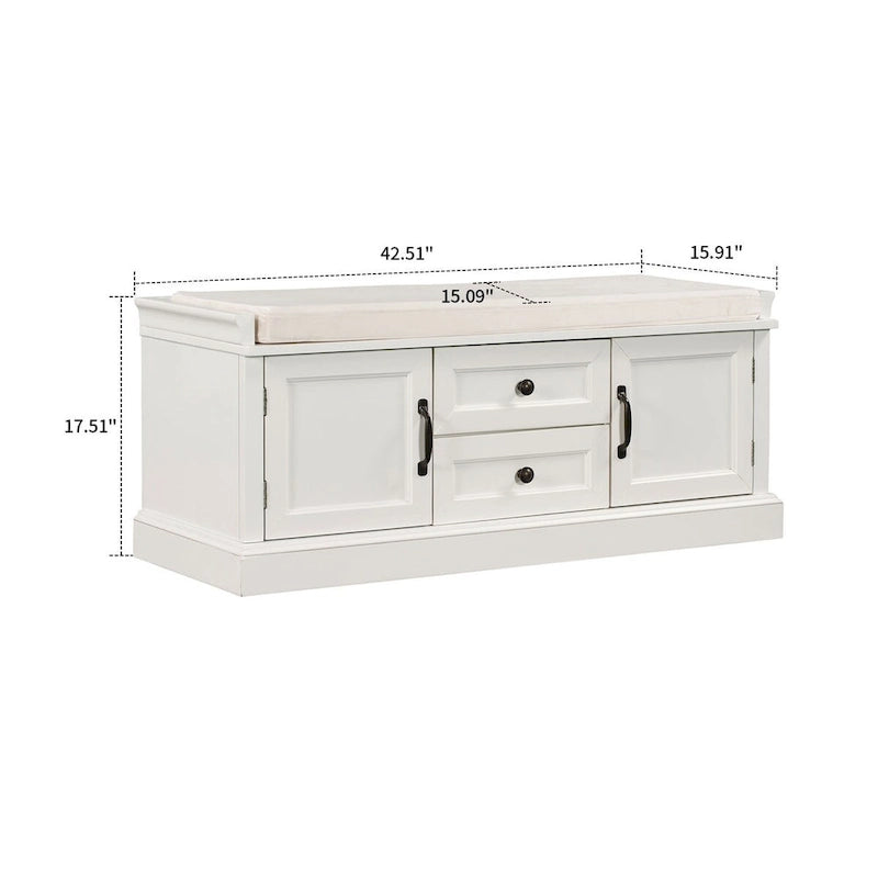 Vintage Chic Wooden Storage Bench with Removable Foam-Filled Velvet Seat Cushion