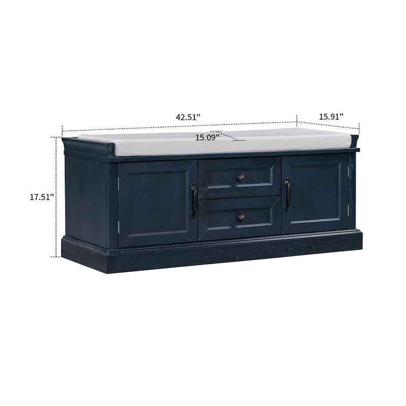 Vintage Chic Wooden Storage Bench with Removable Foam-Filled Velvet Seat Cushion