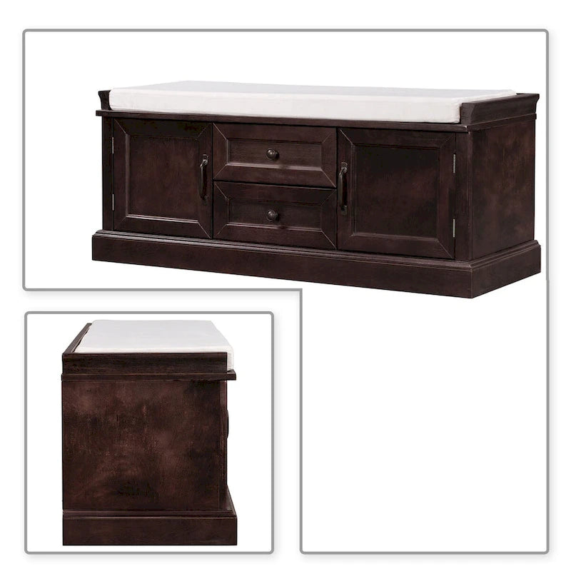 Vintage Chic Wooden Storage Bench with Removable Foam-Filled Velvet Seat Cushion