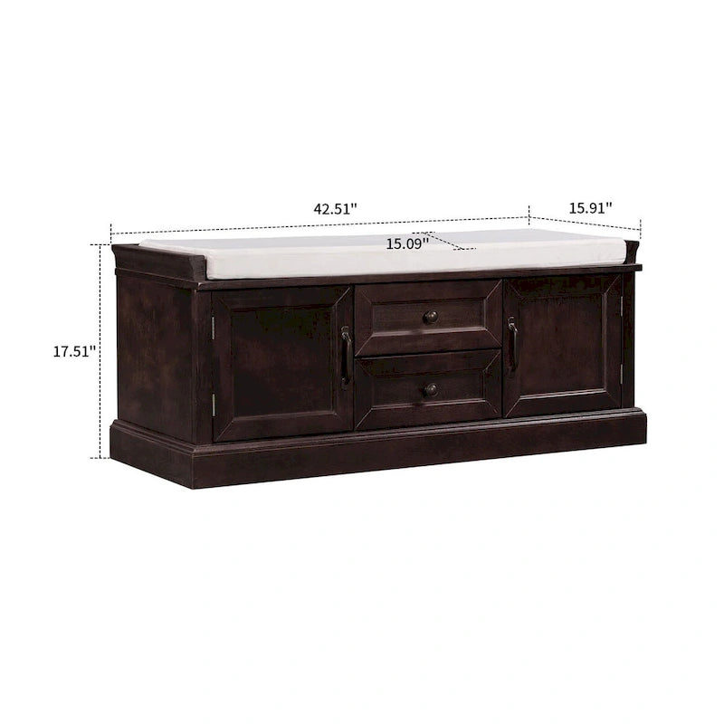 Vintage Chic Wooden Storage Bench with Removable Foam-Filled Velvet Seat Cushion