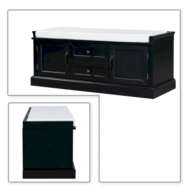 Vintage Chic Wooden Storage Bench with Removable Foam-Filled Velvet Seat Cushion