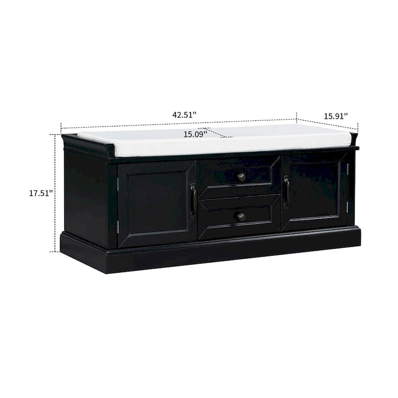 Vintage Chic Wooden Storage Bench with Removable Foam-Filled Velvet Seat Cushion