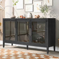 Wood Storage Cabinet with Three Tempered Glass Doors and Adjustable Shelf,Suitable for Living Room, Study and Entrance