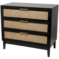 Wooden 3-Drawer Storage Cabinet with Woven Rattan Fronts and Gold-Tone Handles