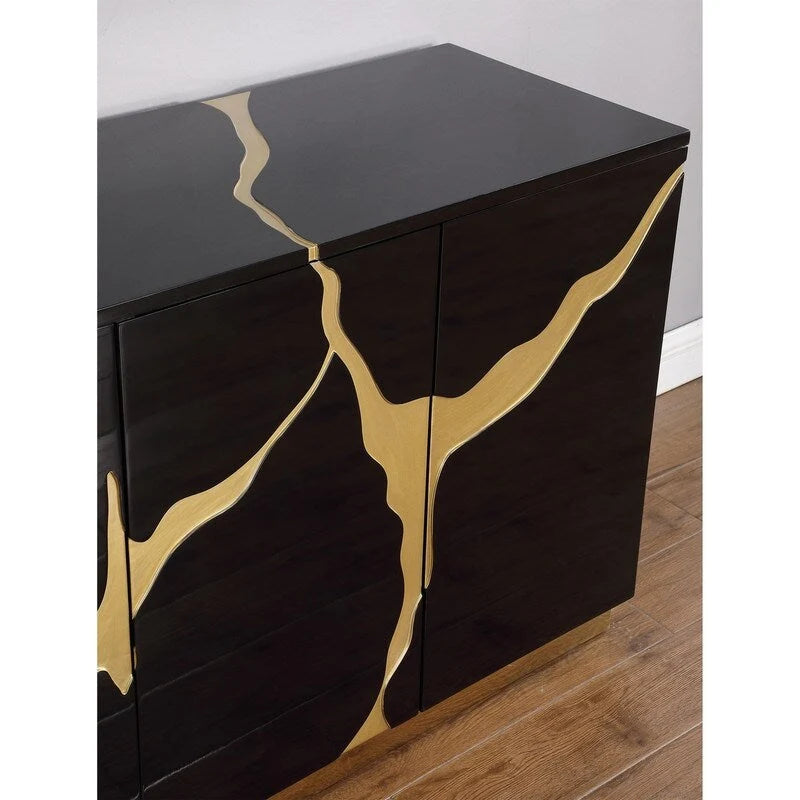 66-Inch High-Gloss 4-Door Sideboard with Adjustable Shelves and Gold-Tone Base