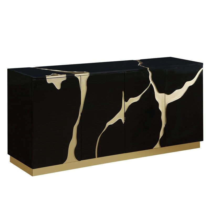 66-Inch High-Gloss 4-Door Sideboard with Adjustable Shelves and Gold-Tone Base