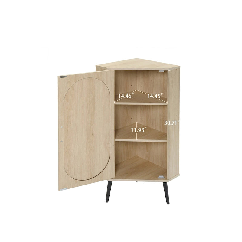 Corner cabinet ,Rattan door,Freestanding Corner Tables For Small Spaces, Corner Shelf Stand For Living Room