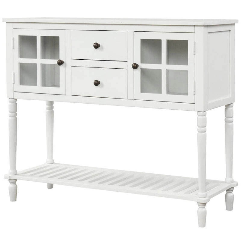 Sideboard Console Table with Bottom Shelf and Farmhouse Wood/Glass Buffet Storage Cabinet - 42L x 14W x 34.2H