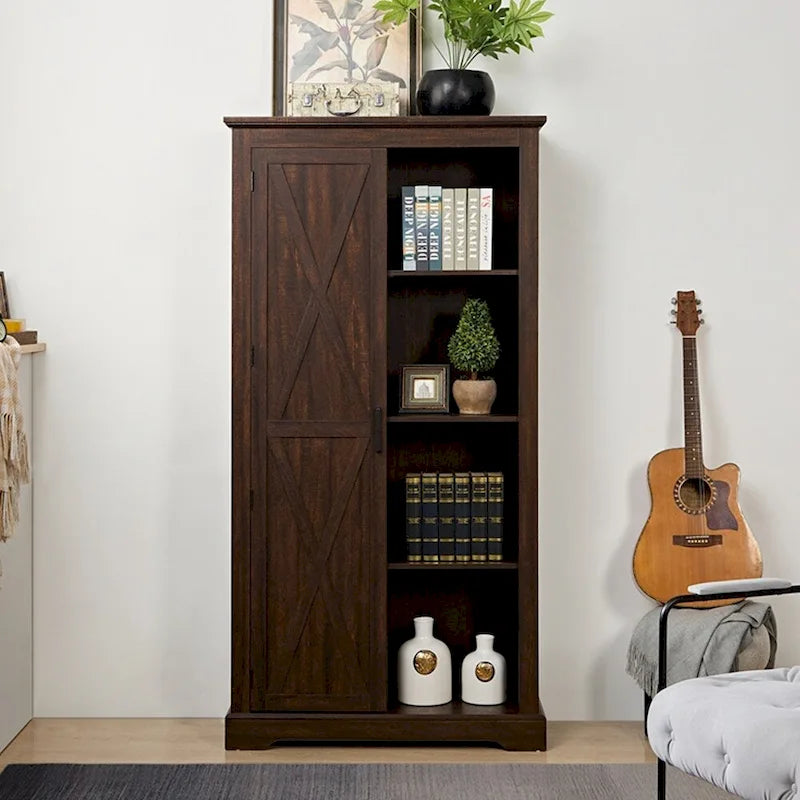 Barn Door Wood Tall Storage Cabinet