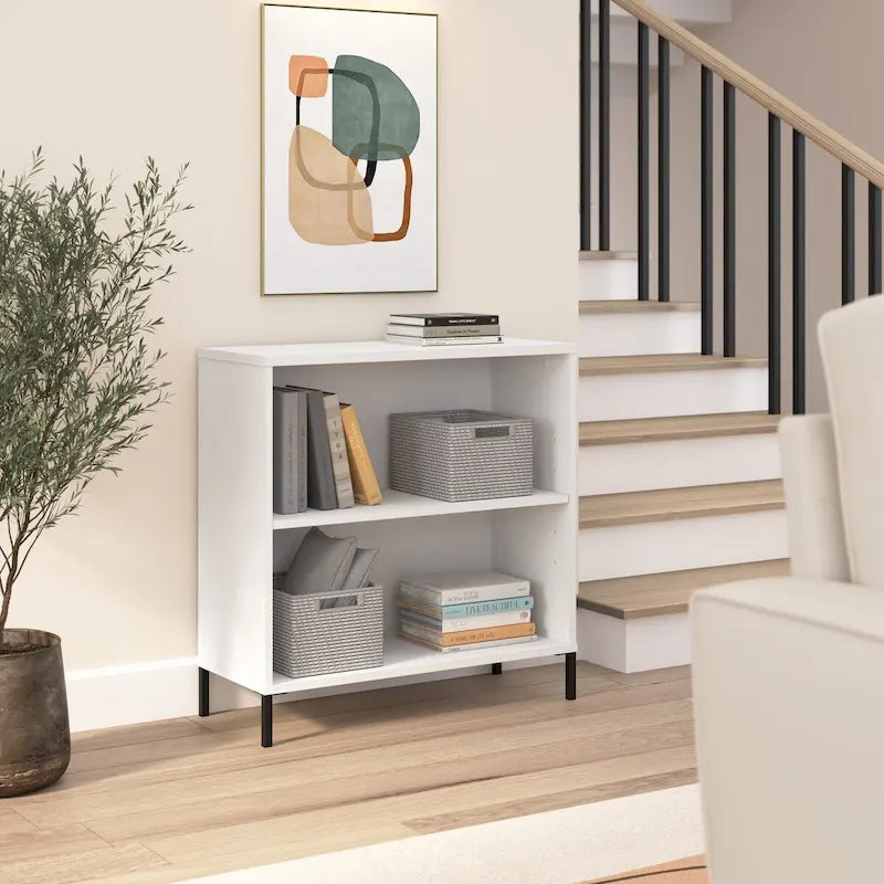 2-Shelf Bookcase with Adjustable Shelf and Steel Feet