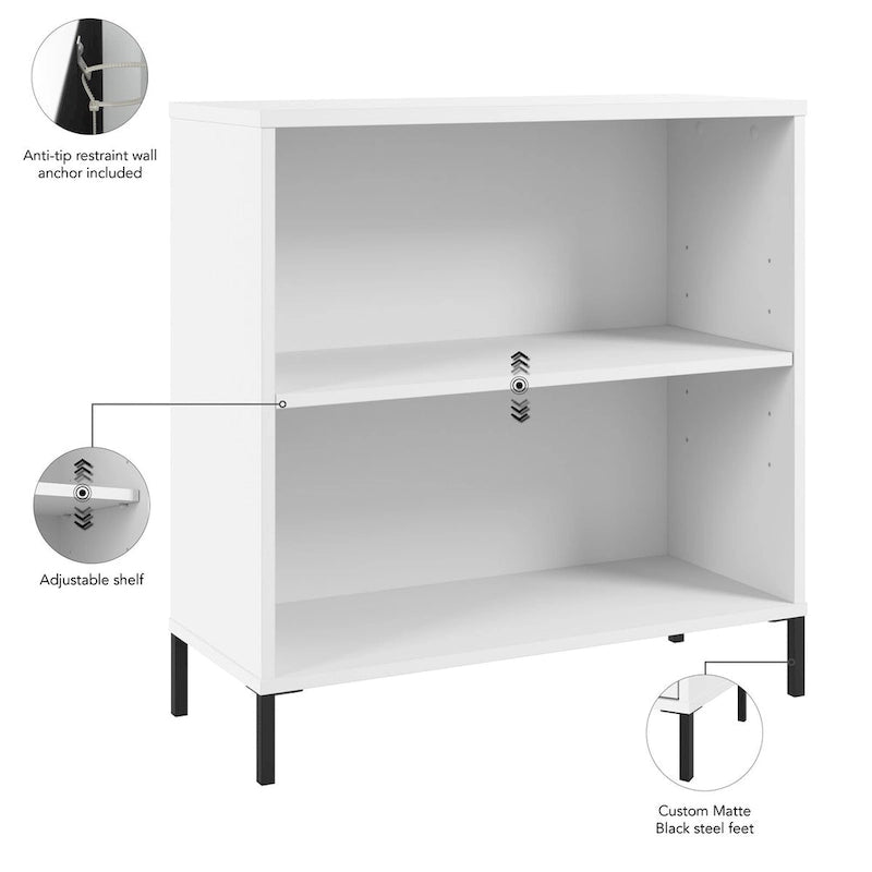 2-Shelf Bookcase with Adjustable Shelf and Steel Feet