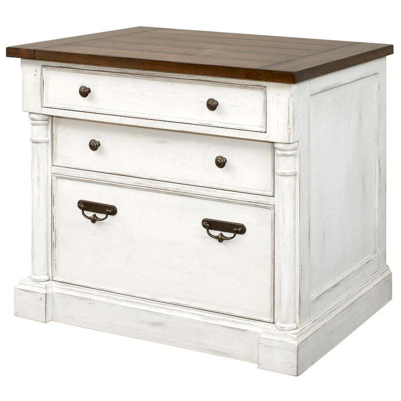 Rustic Wood Lateral File With Locking Legal/Letter File Drawer, Storage Cabinet, White