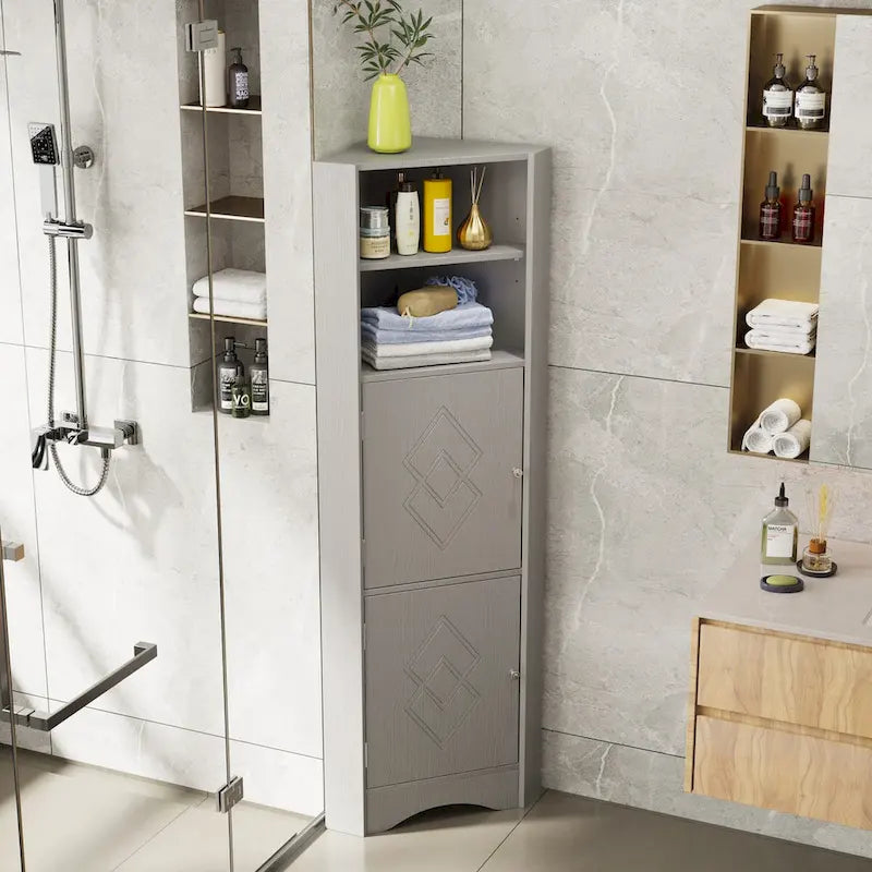 Bathroom Corner Cabinet with Doors and Adjustable Shelves