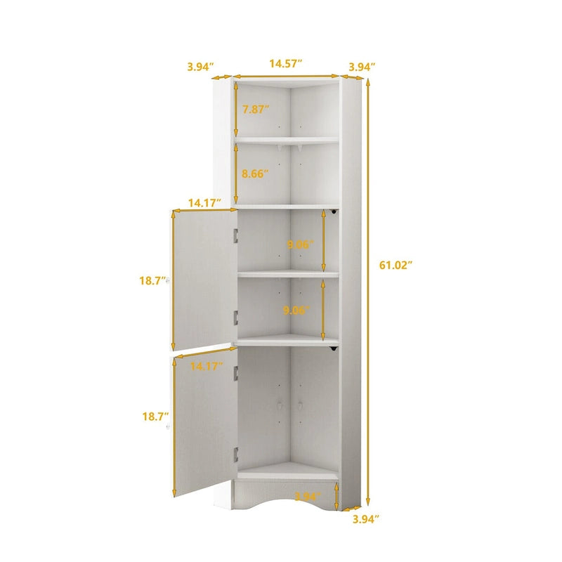 Bathroom Corner Cabinet with Doors and Adjustable Shelves
