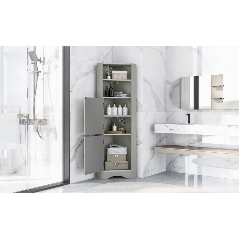 Bathroom Corner Cabinet with Doors and Adjustable Shelves