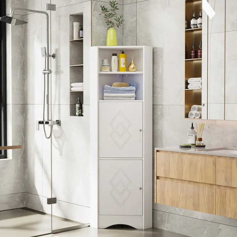 Bathroom Corner Cabinet with Doors and Adjustable Shelves
