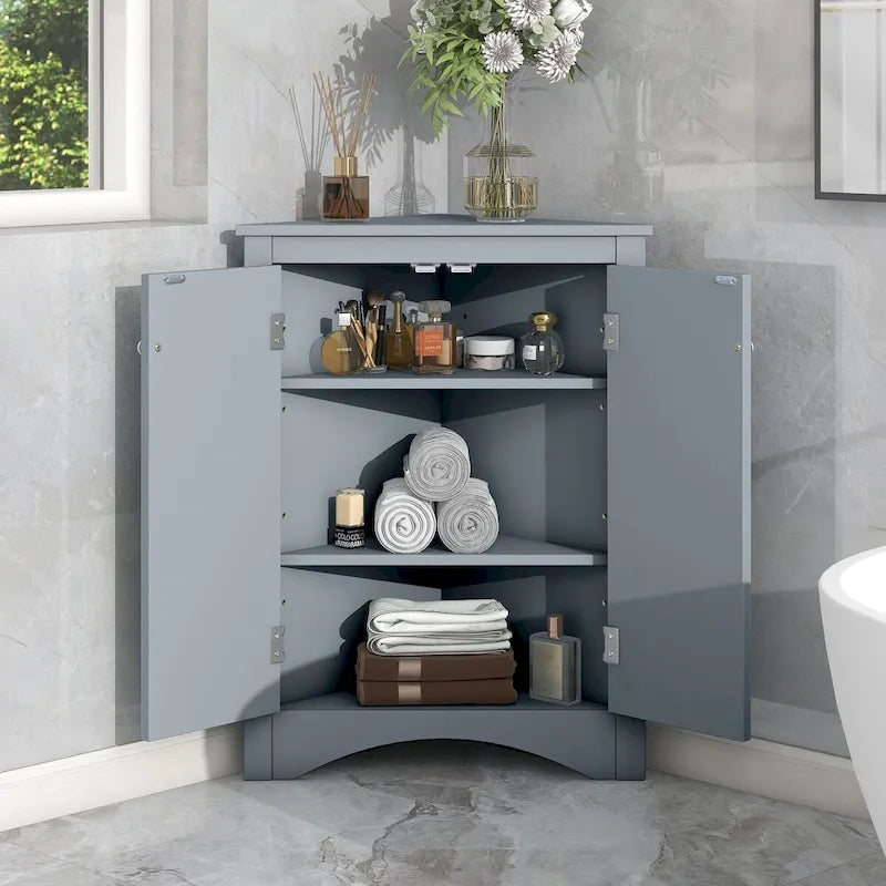 Triangle Bathroom Storage Cabinet with Adjustable Shelves,Freestanding Floor Cabinet