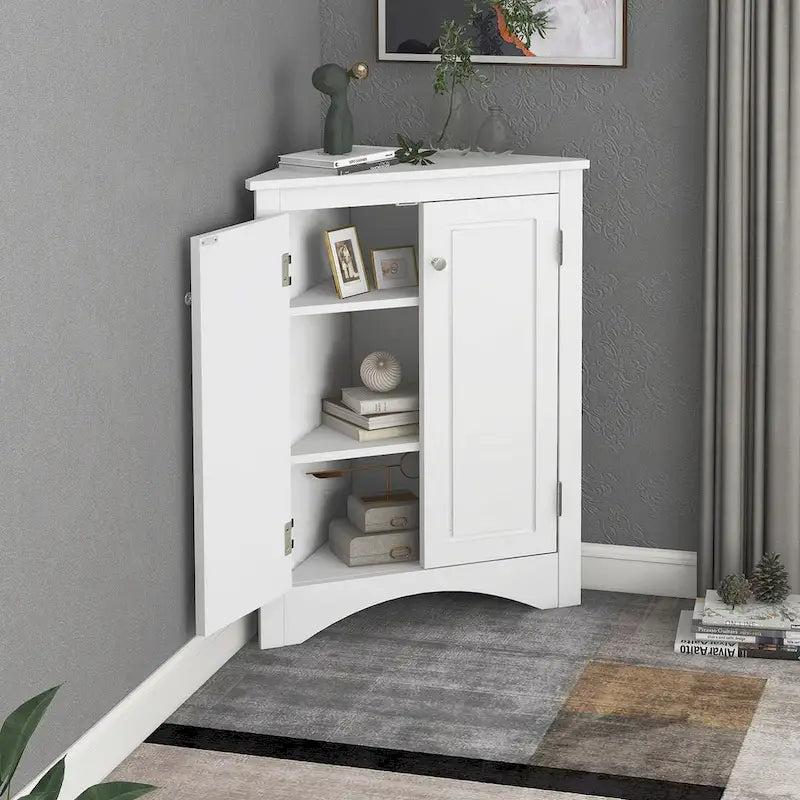 Triangle Bathroom Storage Cabinet with Adjustable Shelves,Freestanding Floor Cabinet