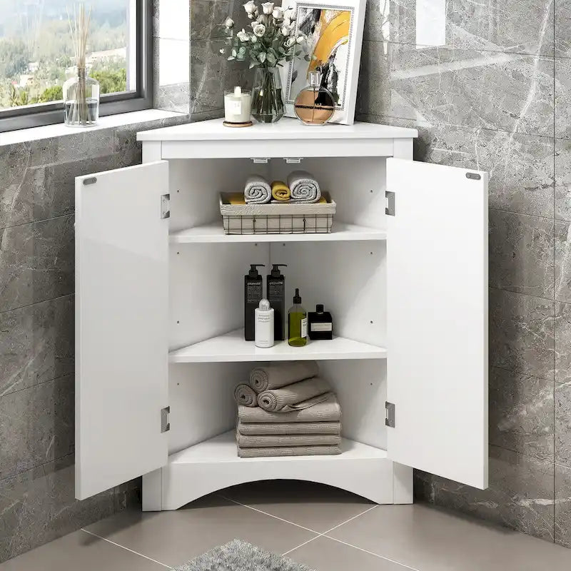 Triangle Bathroom Storage Cabinet with Adjustable Shelves,Freestanding Floor Cabinet