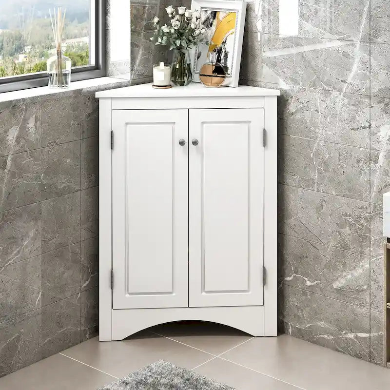 Triangle Bathroom Storage Cabinet with Adjustable Shelves,Freestanding Floor Cabinet