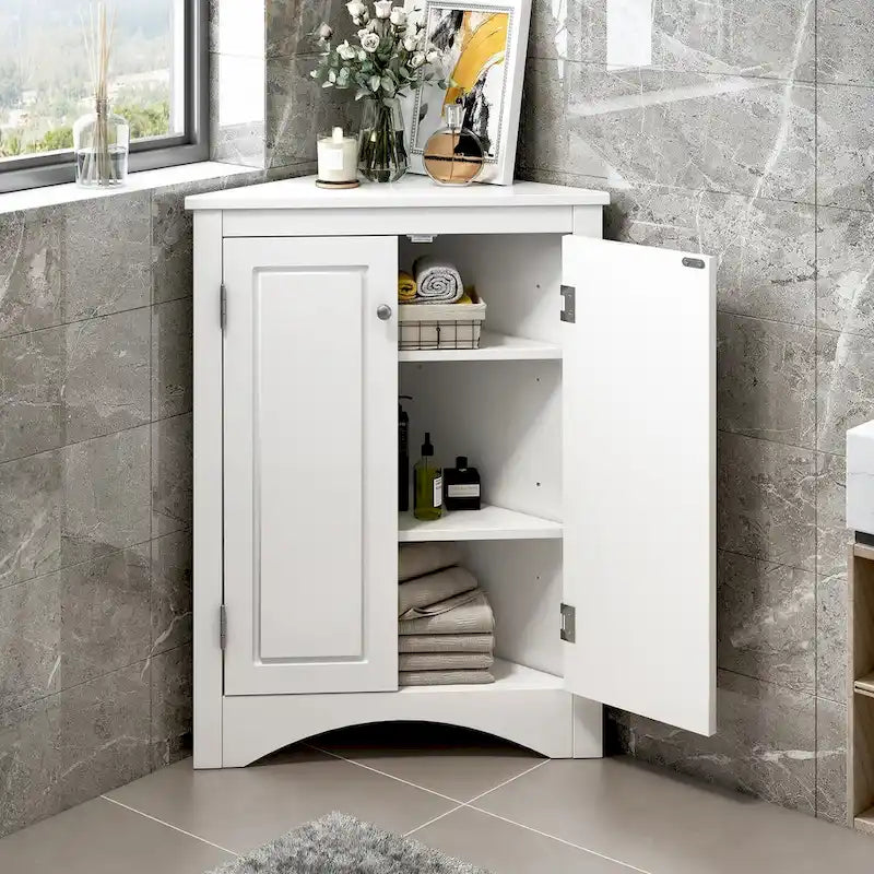 Triangle Bathroom Storage Cabinet with Adjustable Shelves,Freestanding Floor Cabinet