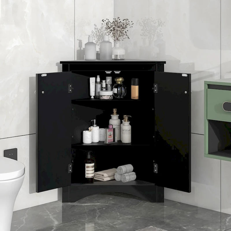 Triangle Bathroom Storage Cabinet with Adjustable Shelves,Freestanding Floor Cabinet