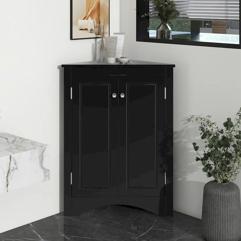 Triangle Bathroom Storage Cabinet with Adjustable Shelves,Freestanding Floor Cabinet