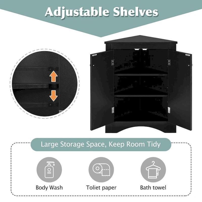 Triangle Bathroom Storage Cabinet with Adjustable Shelves,Freestanding Floor Cabinet