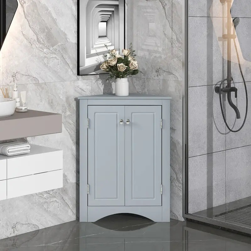 Triangle Bathroom Storage Cabinet with Adjustable Shelves,Freestanding Floor Cabinet
