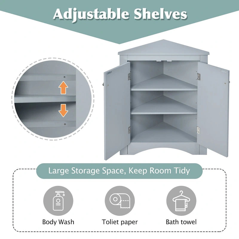 Triangle Bathroom Storage Cabinet with Adjustable Shelves,Freestanding Floor Cabinet